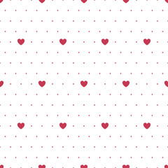 Seamless pattern with small hearts and polka dot on white background. Valentine's day vector illustration.