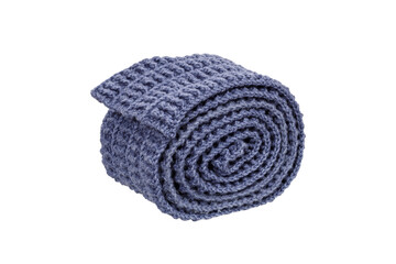 intricate blue knitted wool scarf isolated on white background