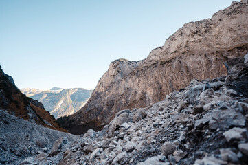 Fototapeta na wymiar Scenic view on high rocky Bavarian alps with ice caves