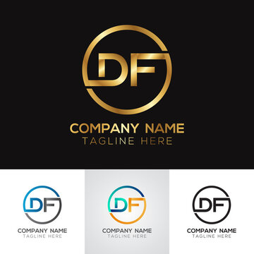 Golden metallic DF letter logo design