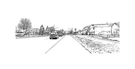 Fototapeta na wymiar Building view with landmark of Mishawaka is the city in Indiana. Hand drawn sketch illustration in vector.