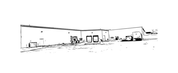 Fototapeta premium Building view with landmark of Mishawaka is the city in Indiana. Hand drawn sketch illustration in vector.