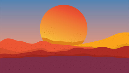 Simple retro sunset landscape