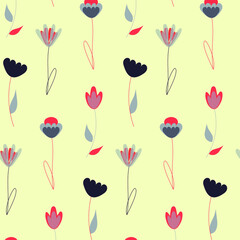 Fototapeta na wymiar Simple and stylish flowers vector pattern. Floral inspired grey, pink colores wallpaper. Wrapping botanical paper for gifts. Pastel pattern for your design.