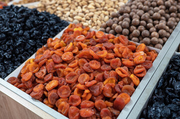 Dried fruits and nuts on local food market