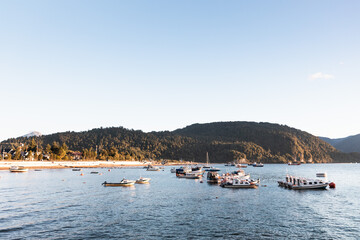 Fototapeta na wymiar Fishing boats in the bay. Puerto Cisnes, Chile