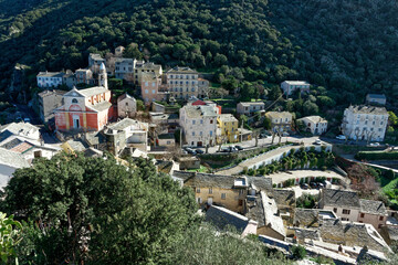 Fototapeta na wymiar View of the village of Nonza, Cap Corse in Corsica, France
