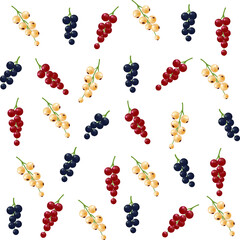 Seamless pattern, white, red and black currants on a colorless background. Beautiful background for your designs, wallpapers, fabrics, textiles and more.