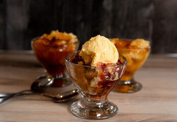 Dessert cobbler trio with vanilla ice cream