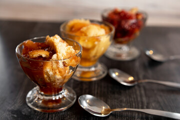 Fruit cobbler trio with peach, cherry and apple