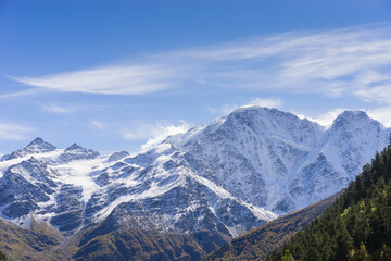 Fototapeta na wymiar Breathtaking panorama of morning wild nature high in mountains