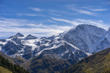 Breathtaking panorama of morning wild nature high in mountains