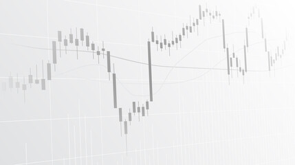 financial chart with uptrend line graph and candlestick on black and white color background