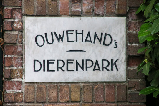 Old sign at gate of Ouwehands Dierenpark Zoo in Rhenen