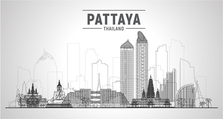 Pattaya ( Thailand ) skyline with panorama in white background. Vector Illustration. Business travel and tourism concept with modern buildings.