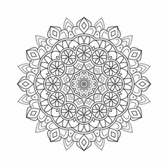 Circular black and white mandala pattern. Indian mandala flower pattern for decoration. Kids coloring page. Traditional Indian style mandala decoration vector. Mandala line art for coloring pages.