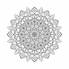 Circular black and white mandala pattern. Indian mandala flower pattern for decoration. Kids coloring page. Traditional Indian style mandala decoration vector. Mandala line art for coloring pages.