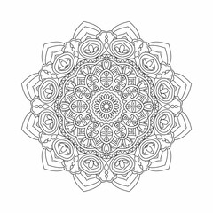 Fototapeta premium Mandala decoration element line art vector. Arabian style black and white mandala flower. Traditional Arabic mandala line art for coloring pages. Kids coloring page. Circular mandala pattern vector.