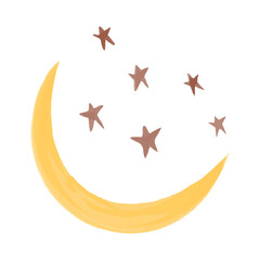 Watercolor hand drawn element for nursery in boho style. Vector illustration of Crescent and stars.