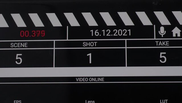 Digital Film slate. Movie clapper board interface. Digital number running and counting before shooting movie or filming. clapperboard for video recording and vdo production. Film industry tools.