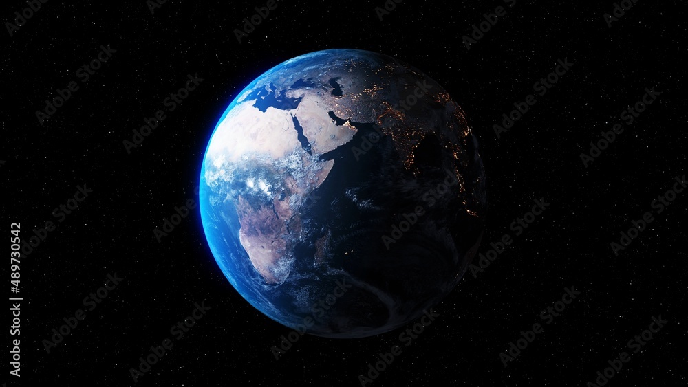 Sticker planet earth with realistic geography surface and orbital 3d cloud atmosphere . outer space view of 