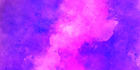 Dark Blue and pink gradient abstract watercolor painting of space nebula and galaxy with stars on white paper background with splashes. colorful watercolor background. hand painted by brush.