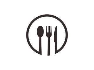 Plate, fork, knife, spoon. Cutlery icons for dinner. Set of silverware for lunch, breakfast. Food and eat symbol