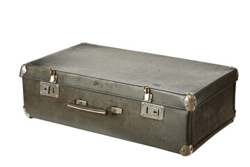 Old vintage leather brown suitcase, isolated on white background