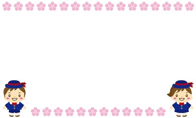 園児と桜の背景