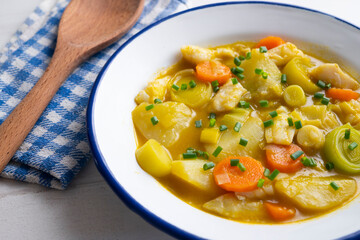 Porrusalda. Traditional Basque recipe with potatoes, leeks and carrots.