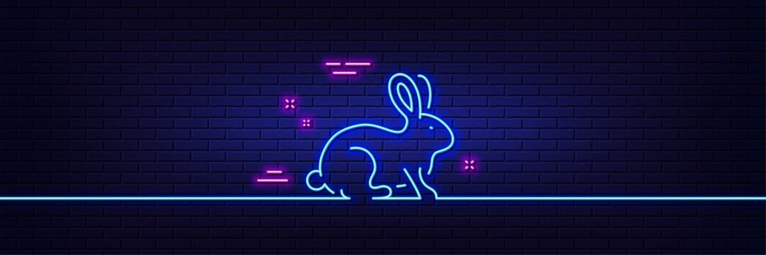 Neon light glow effect. Animal tested line icon. Bio cosmetics sign. Fair trade symbol. 3d line neon glow icon. Brick wall banner. Animal tested outline. Vector