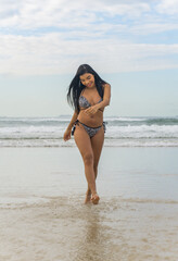Fototapeta na wymiar brazilian woman in bikini on the beach during summer