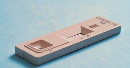 Fototapeta premium Covid-19 Antigen Test - Sars COV 2 indicator on a blue background.