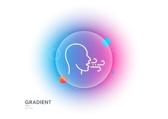 Breathing line icon. Gradient blur button with glassmorphism. Breath difficulties sign. Respiration problems symbol. Transparent glass design. Breathing exercise line icon. Vector