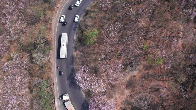 Aerial view of the Pune Bangalore highway at Katraj ghat near Pune India.