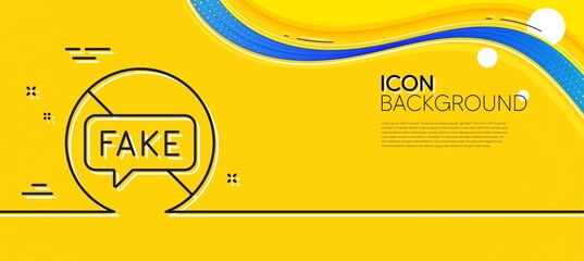 Naklejka na ściany i meble Fake news line icon. Abstract yellow background. Stop propaganda conspiracy sign. Wrong truth symbol. Minimal fake news line icon. Wave banner concept. Vector