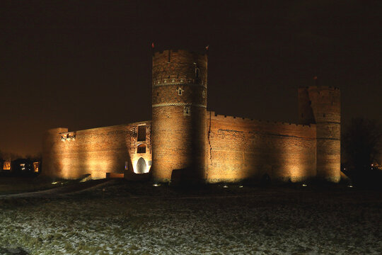 Night view of the Castle of the Mazovian Dukes in Ciechanów, Poland