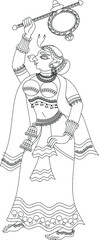 Fototapeta na wymiar e Lord's Gopika, Sevika, or lady servants have drawn in Indian folk art, Kalamkari style. for textile printing, logo, wallpaper 