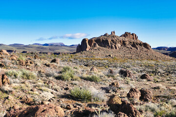 Heavily eroded rock formation along the Monolith Garden Trail in the Mojave Desert near Kingman, Arizona, USA
