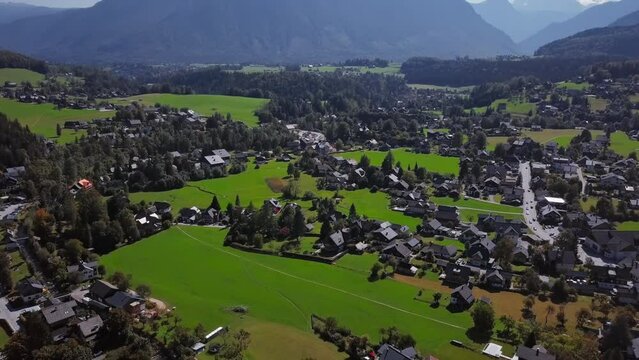 Aerial of small town, Austria.