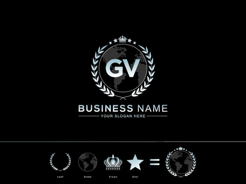 GV g&v Letter Logo, Abstract Initial gv Logo Image and circle Leaf Globe Royal Crown with Creative Star Design