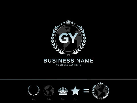 GY g&y Letter Logo, Abstract Initial gy Logo Image and circle Leaf Globe Royal Crown with Creative Star Design