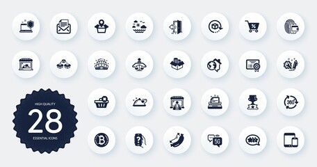 Set of Business icons, such as Stars, Delete order and Romantic dinner flat icons. Winner cup, Engineering, Court judge web elements. Computer security, Work home, 360 degree signs. Vector