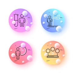 Medical analyzes, Video conference and Waiting minimal line icons. 3d spheres or balls buttons. Leadership icons. For web, application, printing. Vector