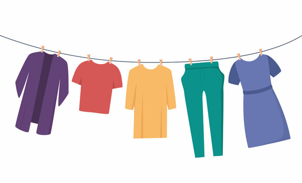 colorful clothes hanging on a clothesline clip art preview