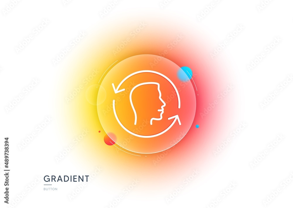 Poster face scanning repeat line icon. gradient blur button with glassmorphism. face id update sign. head s