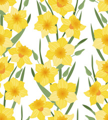 Vector seamless pattern of narcissus flowers. Daffodils. Textiles and wrapping paper
