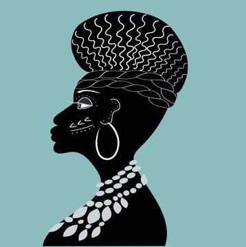 Black woman  african american, african silhouette avatar. Man on the side with face painting. Profile. White and black. Symbols, ethnicity. Avatar, business card. Digital graphic illustration. Sample