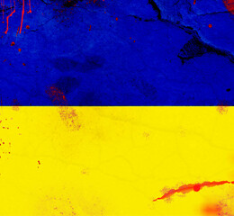 ruined and bloodied flag of ukraine