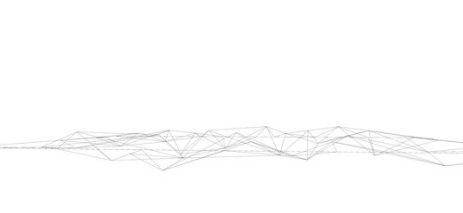 Abstract wireframe big data network digital connection black line surface on white background technology graphic